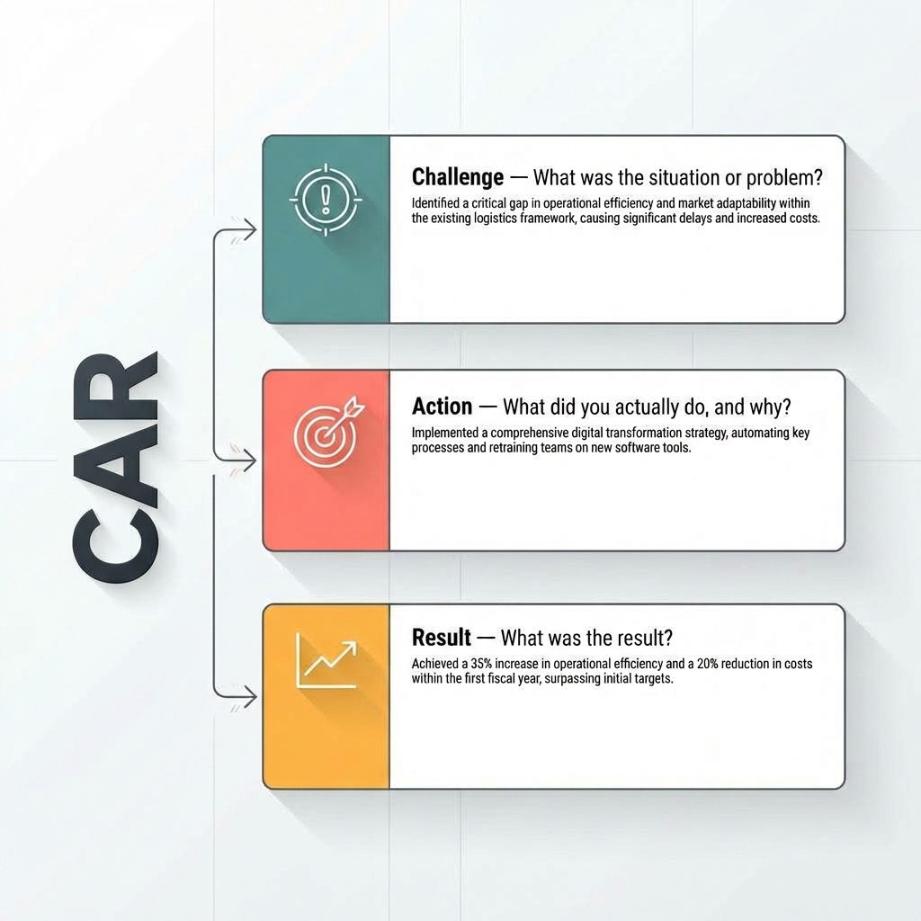 in skills-based interview, use CAR (challenge, action, result) in storytelling