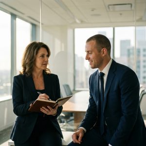 woman interviewing man